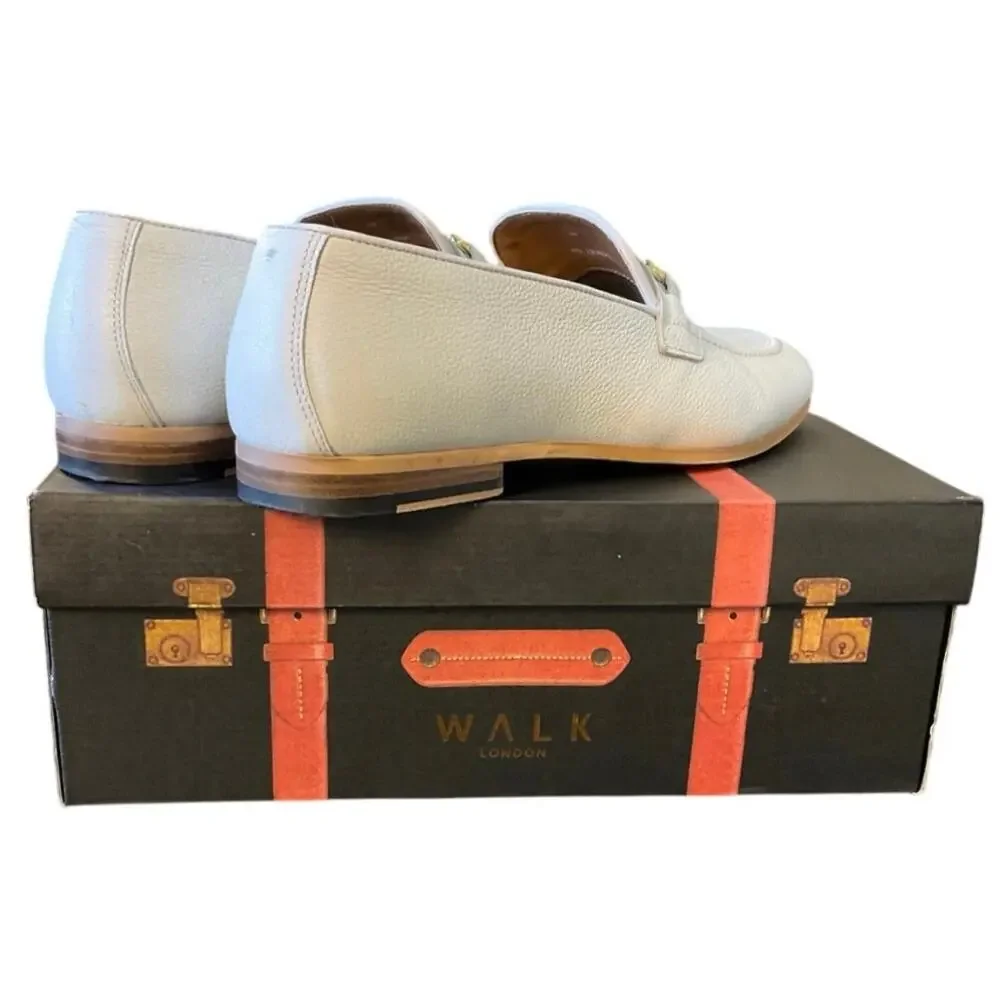 WALK London White Pebble Leather Horsebit Loafers Men’s Size 10 EU 44
